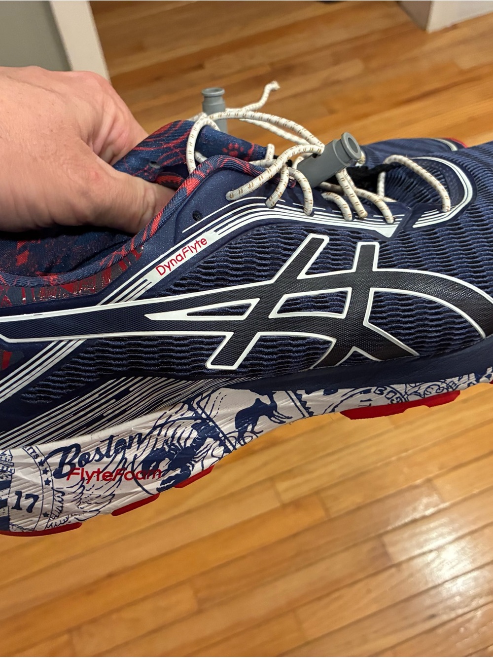 Mens Asics Dynaflyte Navy Red Boston Marathon Edition Running Shoes 12.5